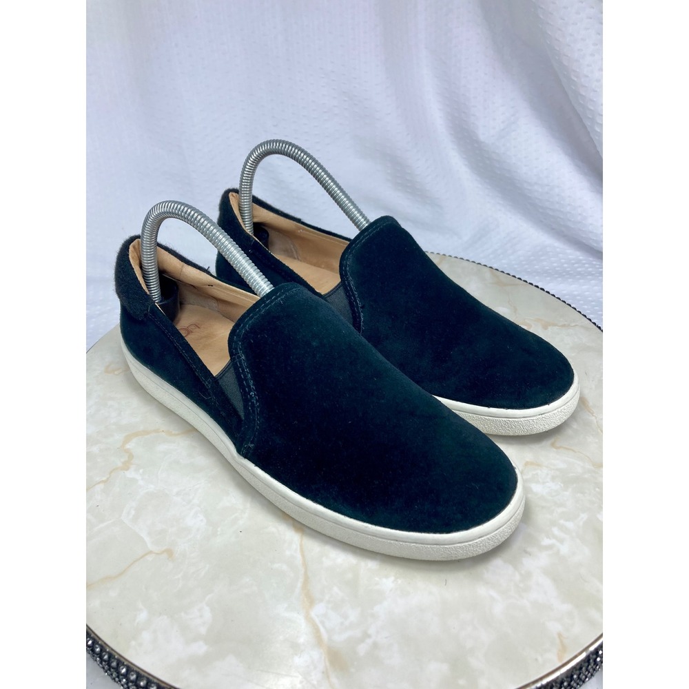 UGG Jass Suede Leather Slip On Shoes Women 8 Black Streetwear Casual Flat Loafer